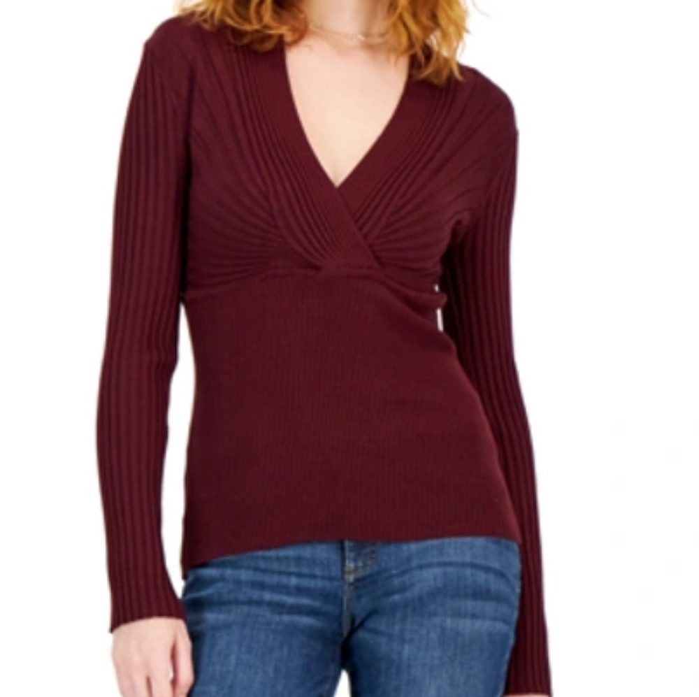 Brand NWT's INC Ribbed Surplice Pullover Sweater - Port - XL
